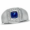 Thumbnail Image 1 of Men's Lab-Created Blue Sapphire and 1/5 CT. T.W. Diamond Ring in 10K White Gold