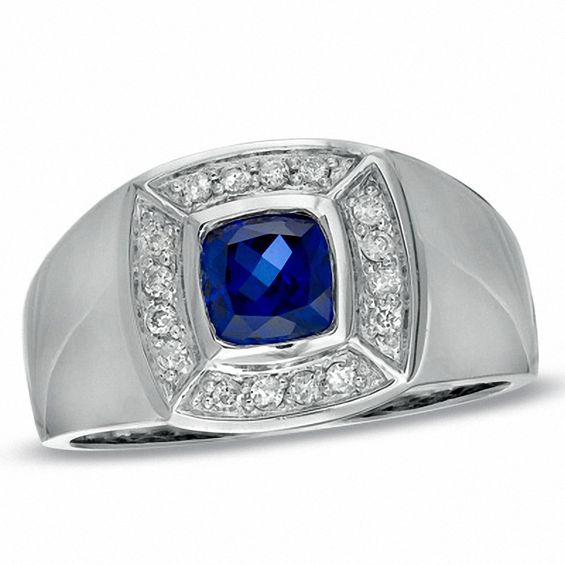Lab-Created Blue Sapphire and 1/5 CT. T.w. Diamond Ring in 10K White Gold