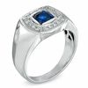 Thumbnail Image 1 of Men's Lab-Created Blue Sapphire and 1/5 CT. T.W. Diamond Ring in 10K White Gold