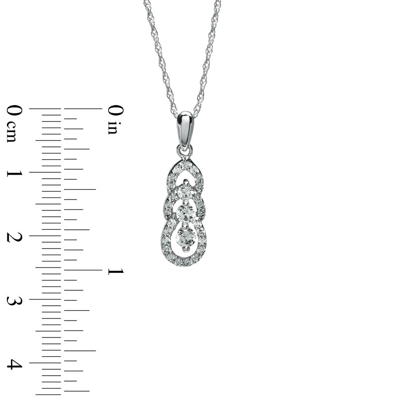 1/2 CT. T.W. Diamond Three Stone Drop Pendant in 10K White Gold