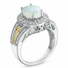 Thumbnail Image 2 of Oval Lab-Created Opal and White Sapphire Ring in Sterling Silver with 14K Gold Plate