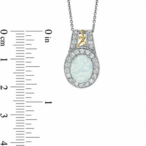Oval Lab-Created Opal and White Sapphire Pendant in Sterling Silver with 14K Gold Plate