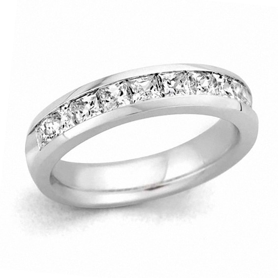 1/4 CT. T.w. Certified Princess-Cut Diamond Wedding Band in 14K White Gold (I/Si2)