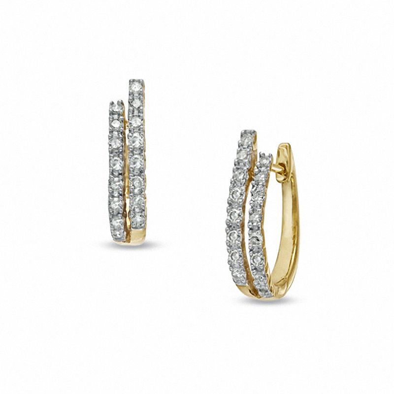 Main Image 1 of 1/5 CT. T.W. Diamond Double Row Hoop Earrings in 10K Gold