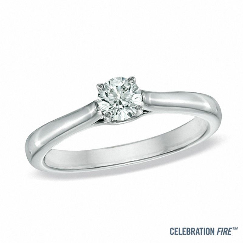 Main Image 1 of Celebration Fire® 1/3 CT. Diamond Solitaire Engagement Ring in 14K White Gold (H-I/SI1-SI2)