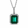 Thumbnail Image 0 of Lab-Created Emerald and White Sapphire Drop Pendant in Sterling Silver