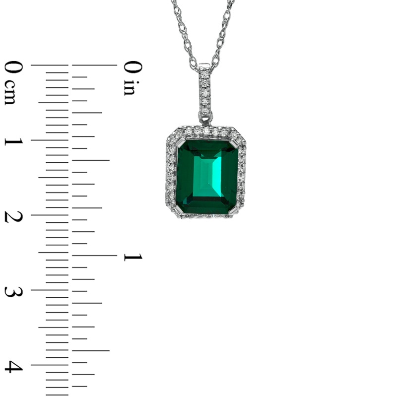 Lab-Created Emerald and White Sapphire Drop Pendant in Sterling Silver ...