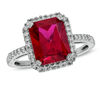 Thumbnail Image 0 of Emerald-Cut Lab-Created Ruby and White Sapphire Ring in Sterling Silver