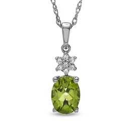 Oval Peridot and Lab-Created White Sapphire Drop Pendant in Sterling Silver