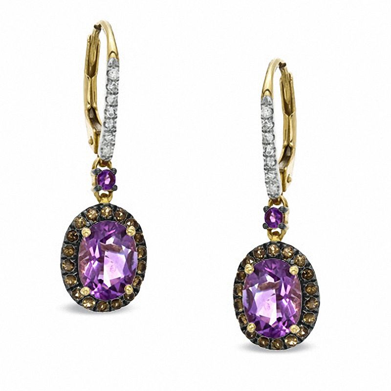 Main Image 1 of Oval Amethyst, Smoky Quartz and Diamond Accent Earrings in 10K Gold