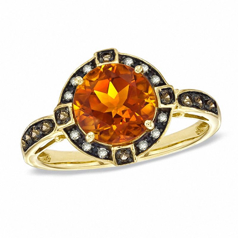 8.0mm Madeira Citrine, Smoky Quartz, and Diamond Accent Ring in 10K Gold