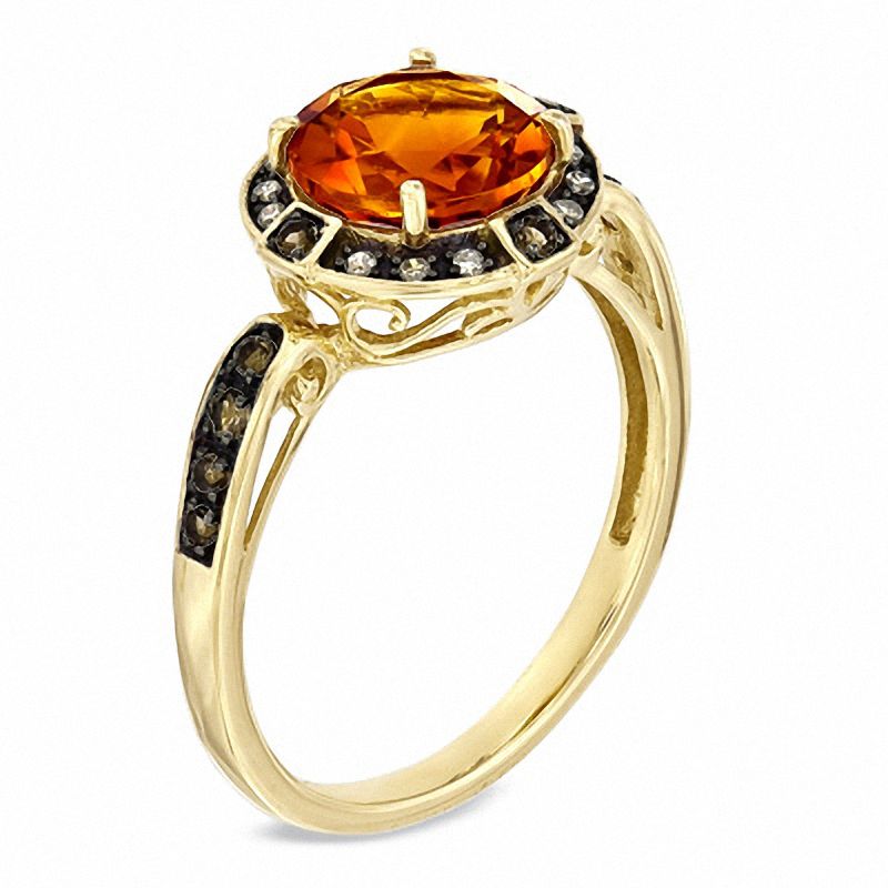 8.0mm Madeira Citrine, Smoky Quartz, and Diamond Accent Ring in 10K Gold