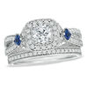 Thumbnail Image 1 of Vera Wang Love Collection 1-1/5 CT. T.W. Diamond and Sapphire Frame Bridal Set in 14K White Gold