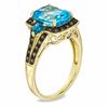 Thumbnail Image 1 of Cushion-Cut Blue Topaz and Smoky Quartz Split-Shank Ring in 10K White Gold