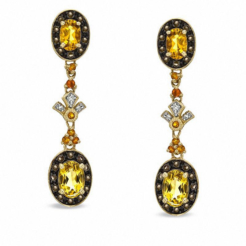 Main Image 1 of Citrine, Smoky Quartz and Diamond Accent Drop Earrings in 10K Gold