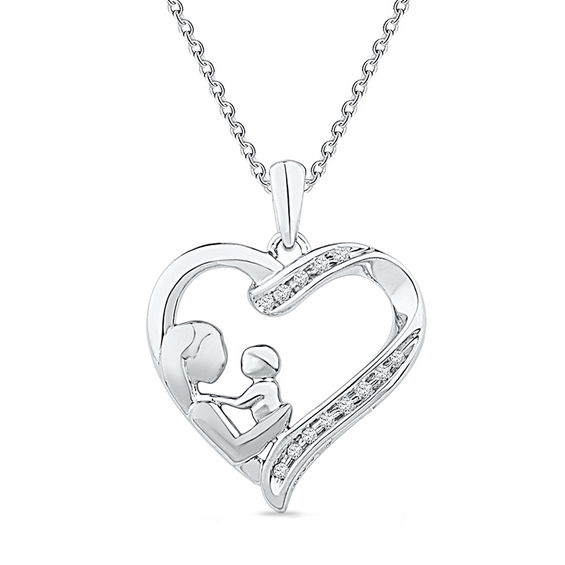 Zales 1/6 Ct. T.W. Multi-Color Diamond Motherly Love Panda Heart Pendant in Sterling Silver and 14K Two-Tone Gold Plate