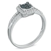 Thumbnail Image 2 of 1/4 CT. T.W. Enhanced Blue and White Diamond Square Frame Split Shank Ring in 10K White Gold