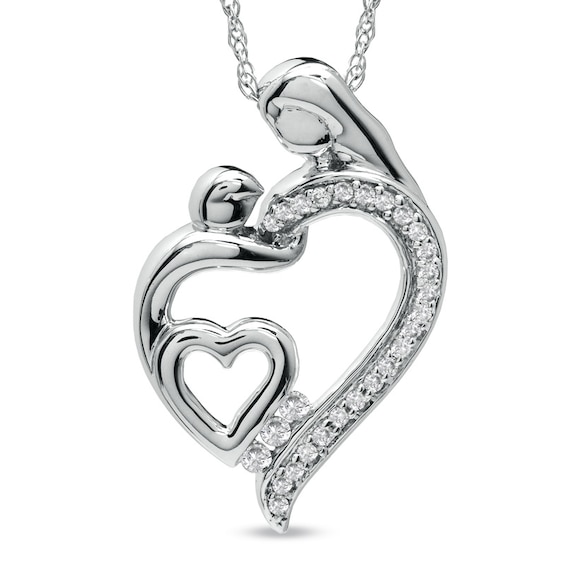 1/8 CT. T.w. Diamond Motherly Love Double Heart Pendant in Sterling Silver