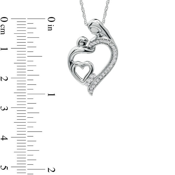 1/8 CT. T.w. Diamond Motherly Love Double Heart Pendant in Sterling Silver