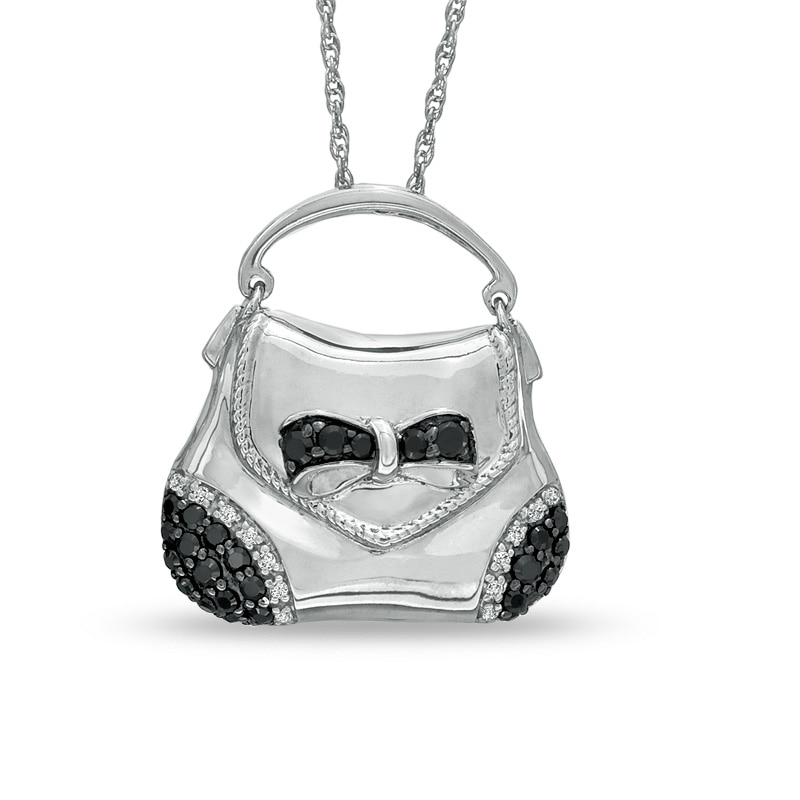 1/3 CT. T.W. Enhanced Black and White Diamond Handbag Pendant in Sterling Silver