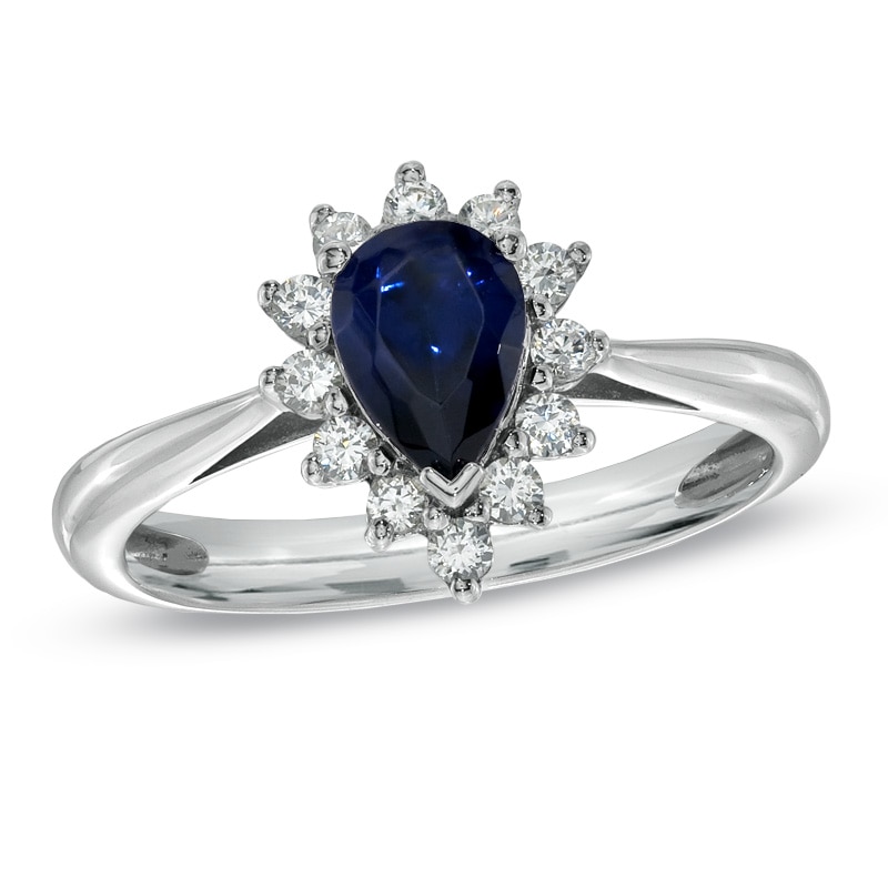 Main Image 1 of Lab-Created Blue and White Sapphire Ring in Sterling Silver