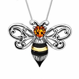 Heart-Shaped Citrine Bumble Bee Pendant in Sterling Silver and 14K Gold
