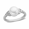 Thumbnail Image 0 of 8.0-8.5mm Button Freshwater Cultured Pearl and Diamond Accent Ring in Sterling Silver