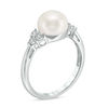 Thumbnail Image 1 of 8.0 - 8.5mm Button Cultured Freshwater Pearl and Diamond Accent Ring in Sterling Silver