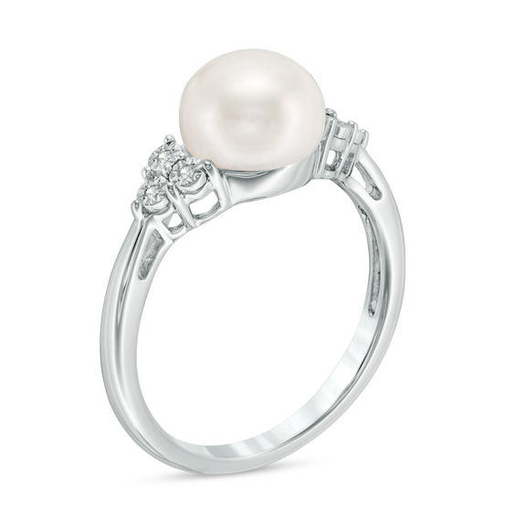 8.0-8.5mm Button Cultured Freshwater Pearl and Diamond Accent Ring in Sterling Silver 8.0-8.5mm Button Cultured Freshwater Pearl and Diamond Accent Ring in Sterling Silver