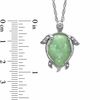 Green Jade and Diamond Accent Turtle Pendant in Sterling Silver