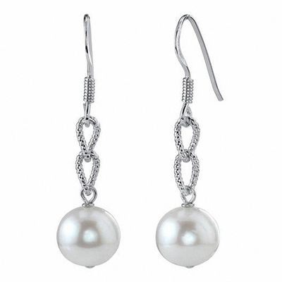 9.0mm Cultured Freshwater Pearl Drop Earrings in Sterling Silver