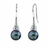 Thumbnail Image 1 of 8.0mm Dyed Black Akoya Cultured Pearl Knot Drop Earrings in Sterling Silver