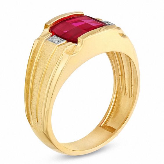 Cushion-Cut Lab-Created Ruby and Diamond Accent Ring in 10K Gold