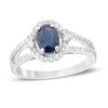Thumbnail Image 0 of Oval Blue Sapphire and 1/3 CT. T.W. Diamond Frame Ring in 10K White Gold