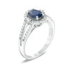 Thumbnail Image 1 of Oval Blue Sapphire and 1/3 CT. T.W. Diamond Frame Ring in 10K White Gold