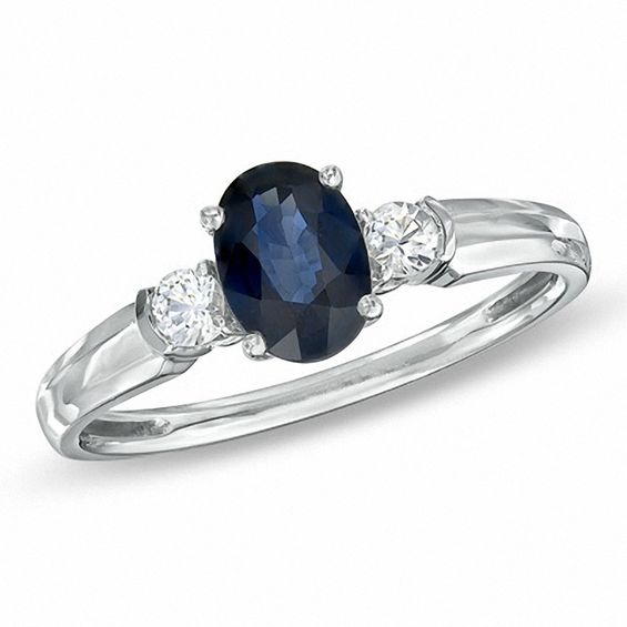 Oval Blue and White Sapphire Ring in 10K White Gold