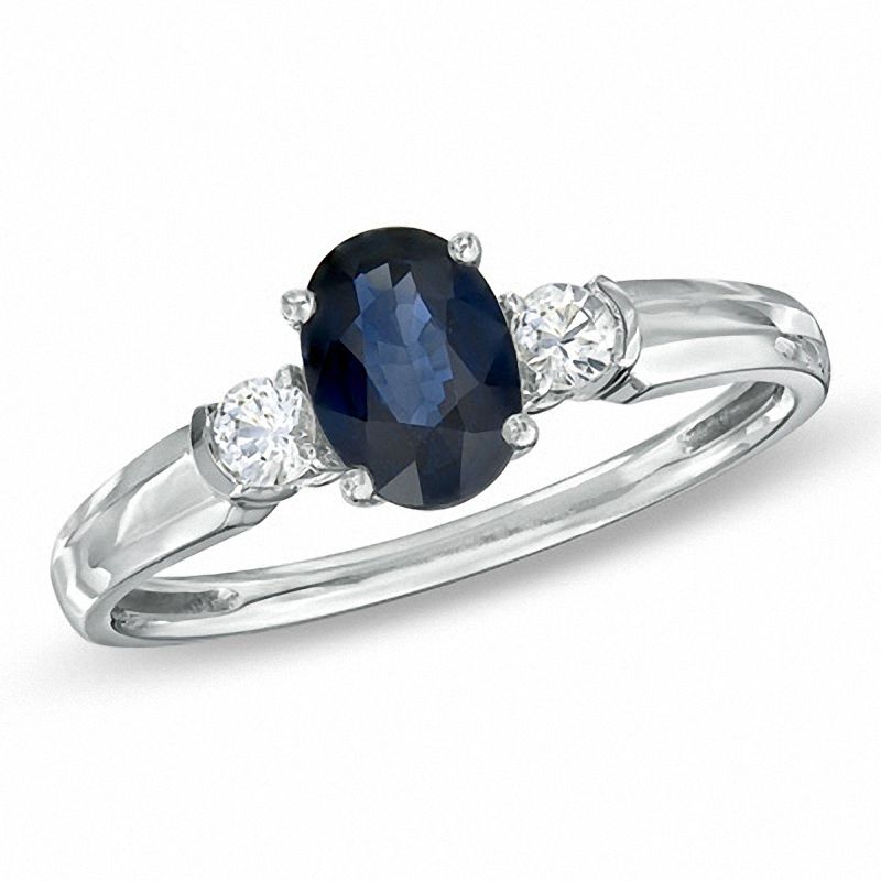 Main Image 1 of Oval Blue and White Sapphire Ring in 10K White Gold