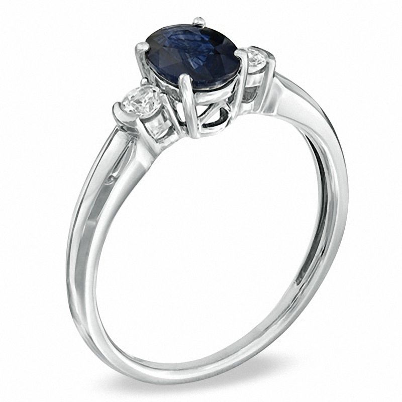 Main Image 2 of Oval Blue and White Sapphire Ring in 10K White Gold