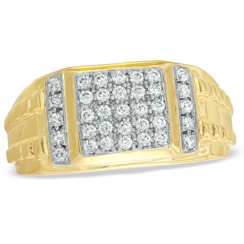 Main Image 1 of Men's 1/2 CT. T.W. Diamond Ring in Sterling Silver and 14K Gold Plate