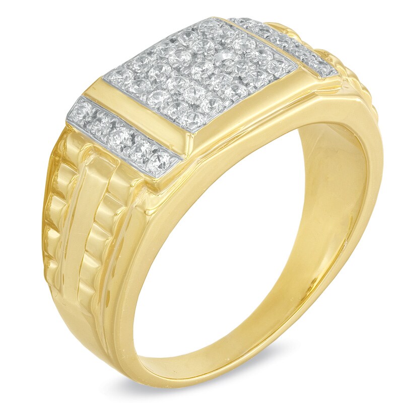 Main Image 2 of Men's 1/2 CT. T.W. Diamond Ring in Sterling Silver and 14K Gold Plate