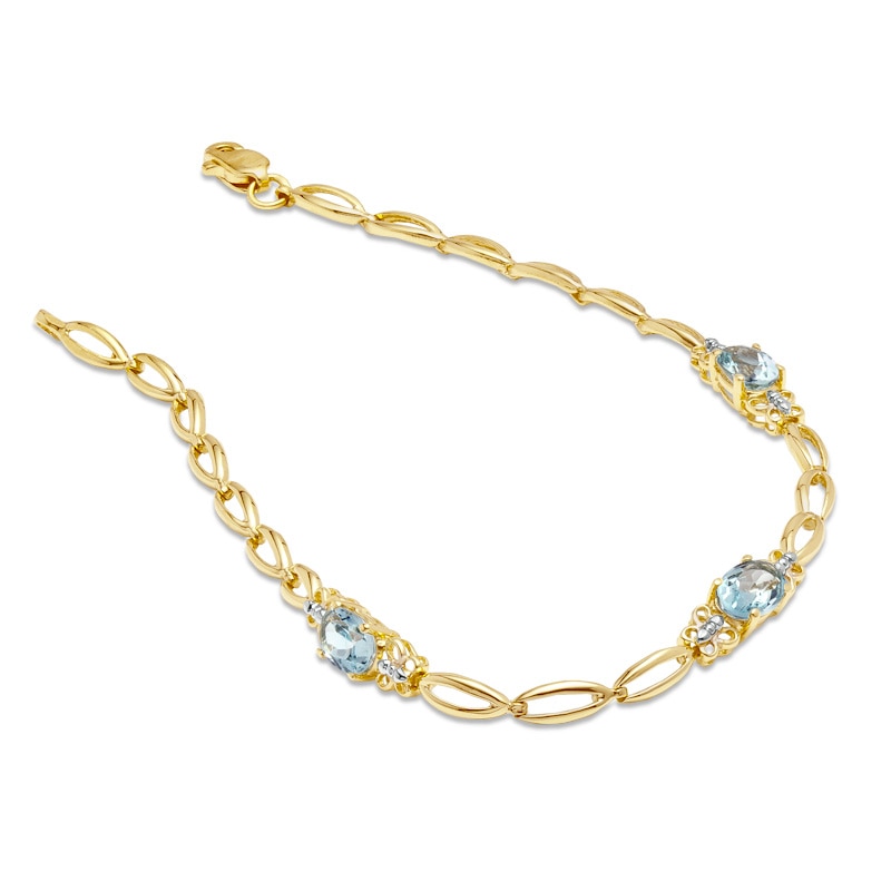Main Image 2 of Aquamarine Scroll Bracelet in 10K Gold