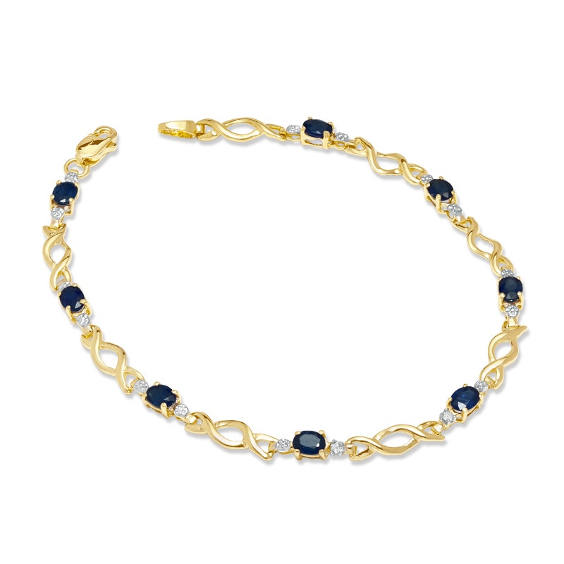 Blue Sapphire and Diamond Accent Infinity Link Bracelet in 10K Gold