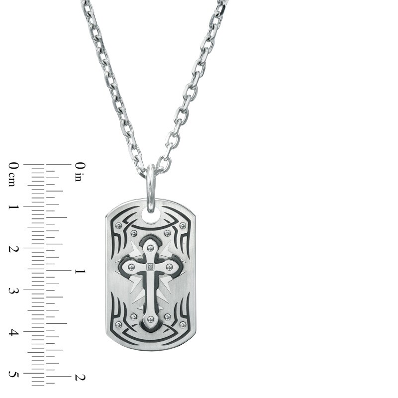Main Image 2 of Black & Blue Jewelry Co. Diamond Accent Tribal Cross Dog Tag Pendant in Stainless Steel - 30"