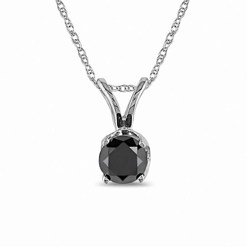 1/2 CT. Black Diamond Solitaire Pendant in 10K White Gold - 17"