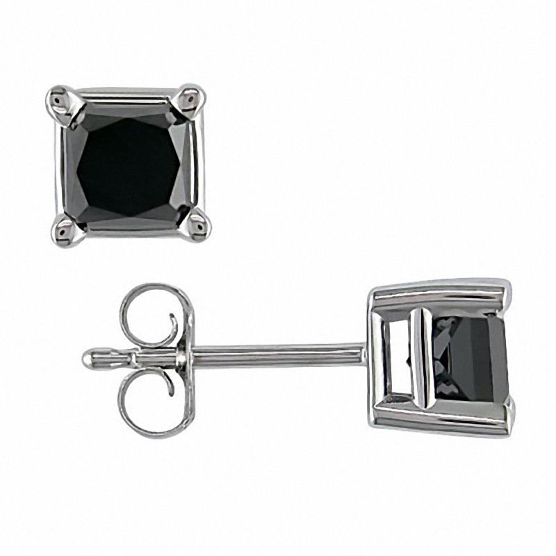 Main Image 1 of 2 CT. T.W. Princess-Cut Black Diamond Solitaire Stud Earrings in 10K White Gold