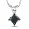 Thumbnail Image 1 of 1 CT. Enhanced Black Princess-Cut Diamond Solitaire Pendant in 10K White Gold - 17"