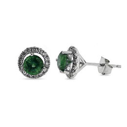 4.0mm Emerald and 1/7 CT. T.W. Diamond Frame Earrings in Sterling Silver