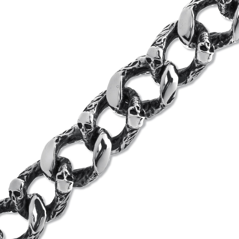 Men's Skull Link Bracelet in Stainless Steel - 8.5"