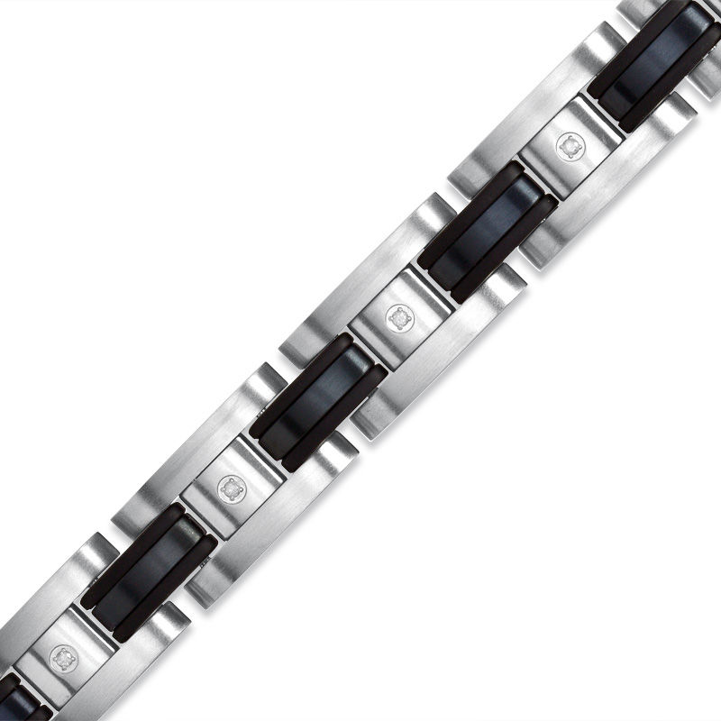 Main Image 1 of 1/10 CT. T.W. Diamond Bracelet in Black IP Stainless Steel - 8.25"