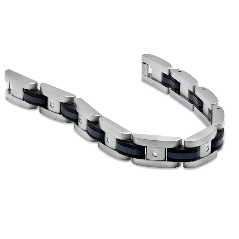 Main Image 2 of 1/10 CT. T.W. Diamond Bracelet in Black IP Stainless Steel - 8.25"